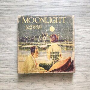 Vintage Wooden Plaque Poster Moonlight Hawaii Hanging Wall Decor Solid Wood